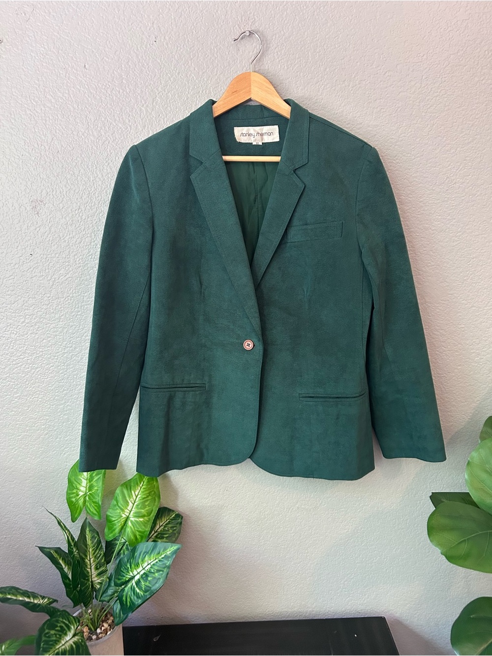 Vintage Green Suede Single-Button Blazer by Stanley Sherman
